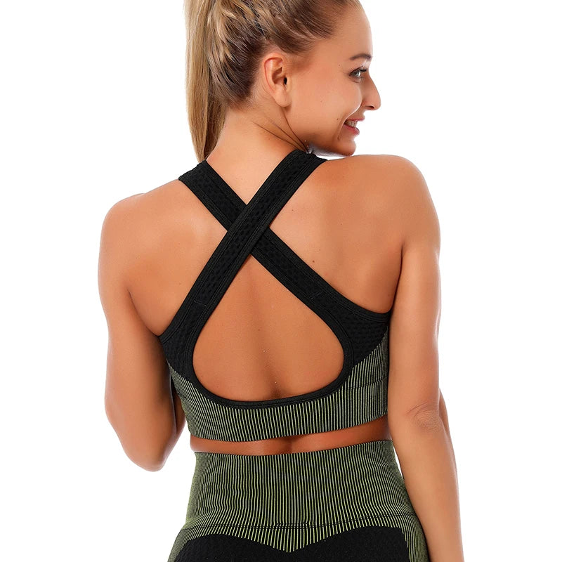Sport Bra Sexy Back Padded Cross Straps Top Shockproof