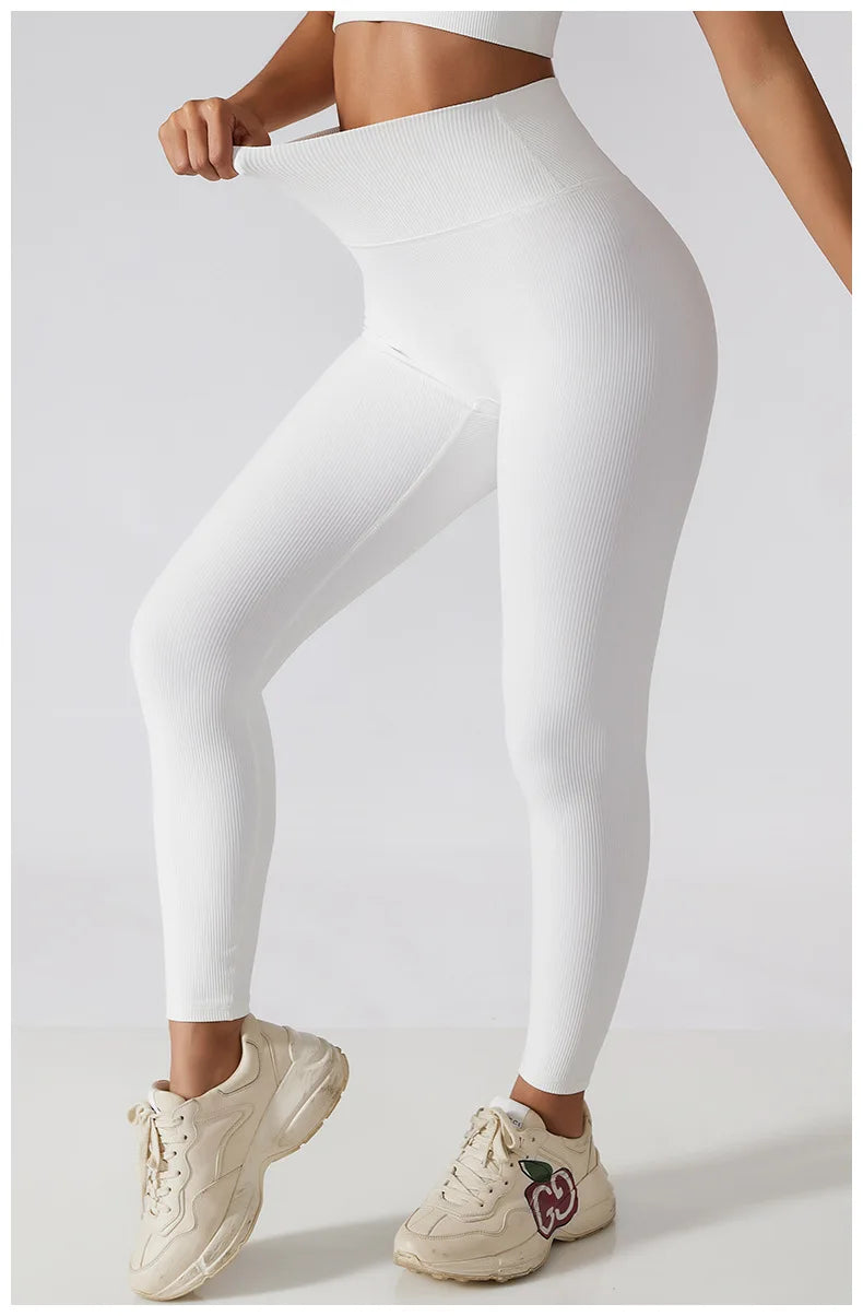 High Waist Yoga Pants New Ribbed Seamless Gym Leggings Sport Women Fitness Female Legging Tummy Control Running Tights