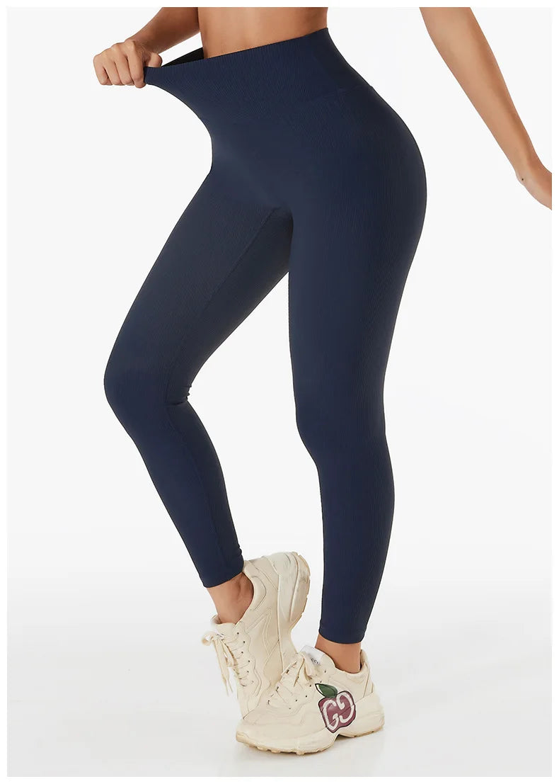 High Waist Yoga Pants New Ribbed Seamless Gym Leggings Sport Women Fitness Female Legging Tummy Control Running Tights